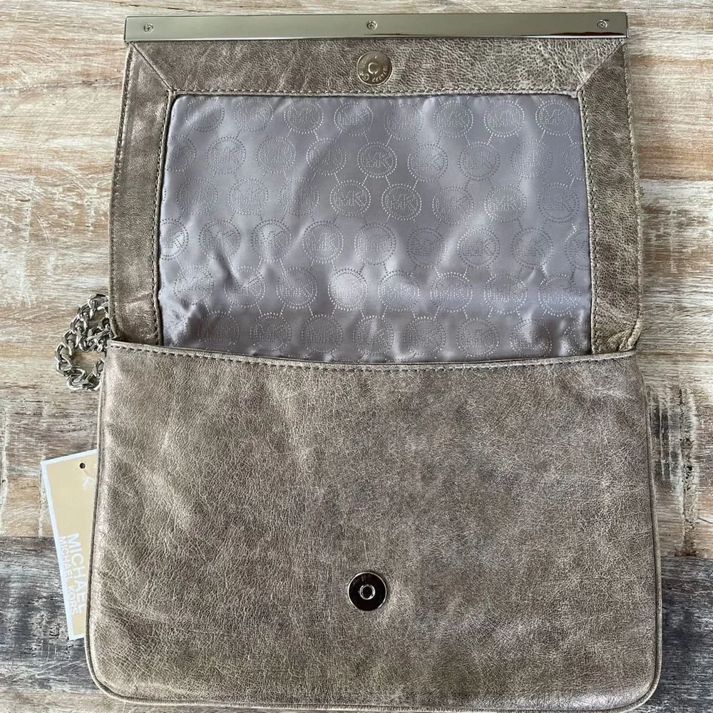 Michael Kors silver pewter gray chain bag clutch
